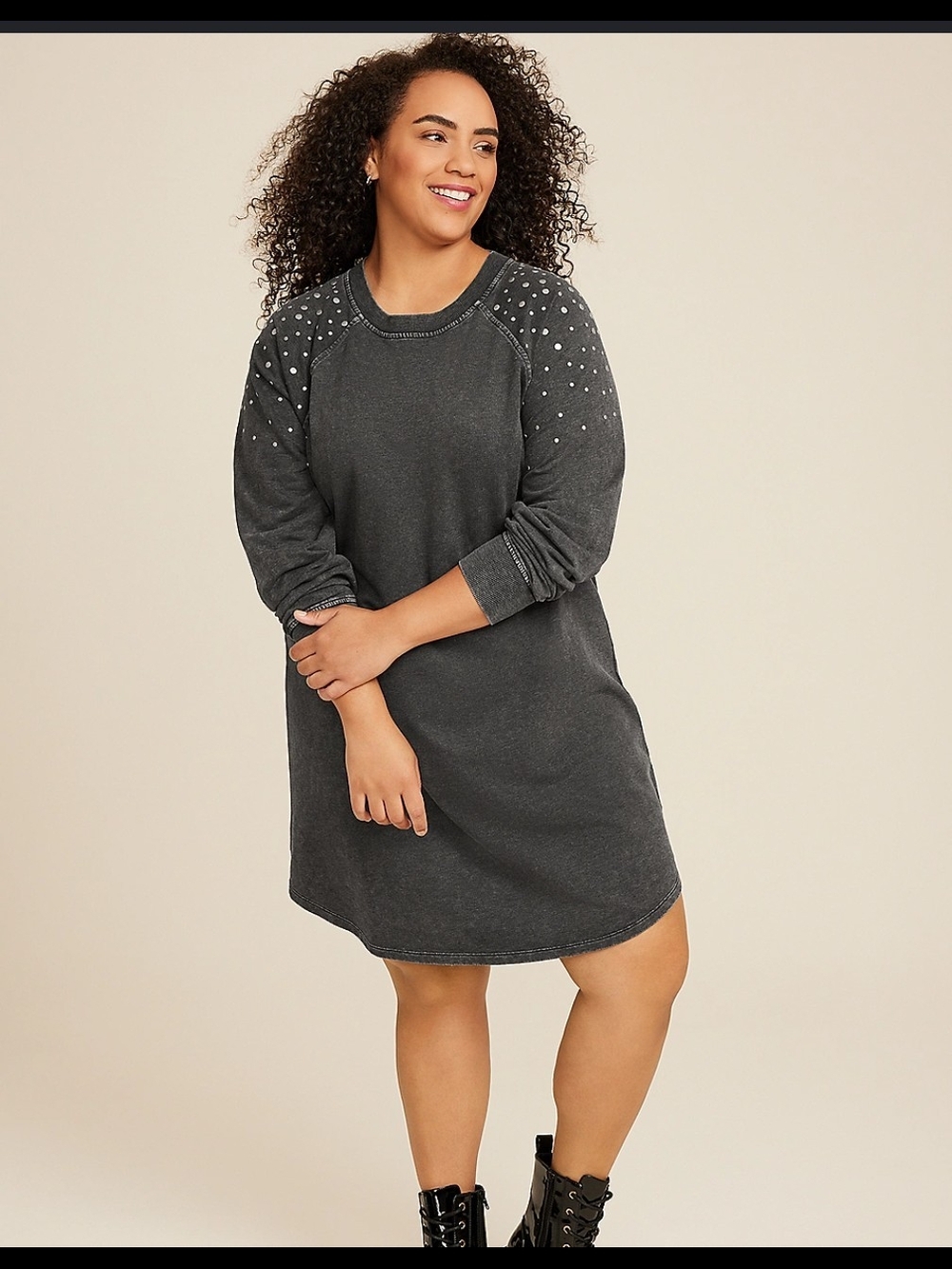 Maurices Charcoal Gray Studded Sweatshirt Dress